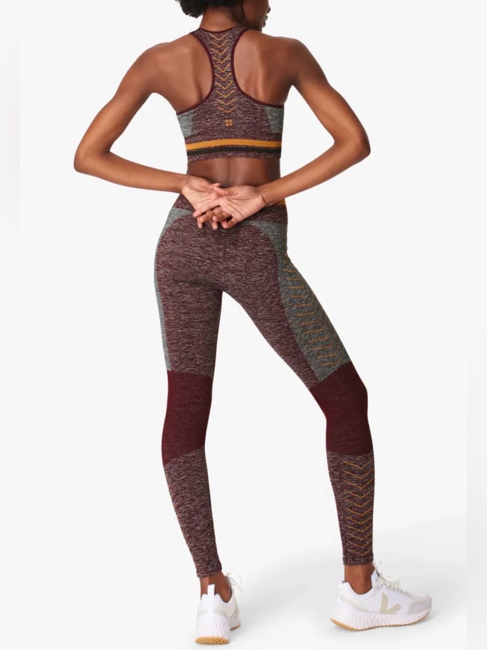Sweaty Betty Roam Seamless Sports Bra Crop Top Burgundy Gray Medium
